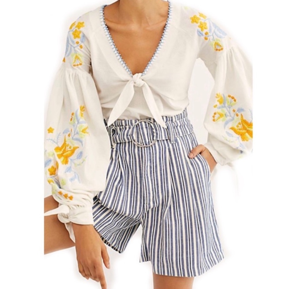 Free People Striped Paper Bag Shorts